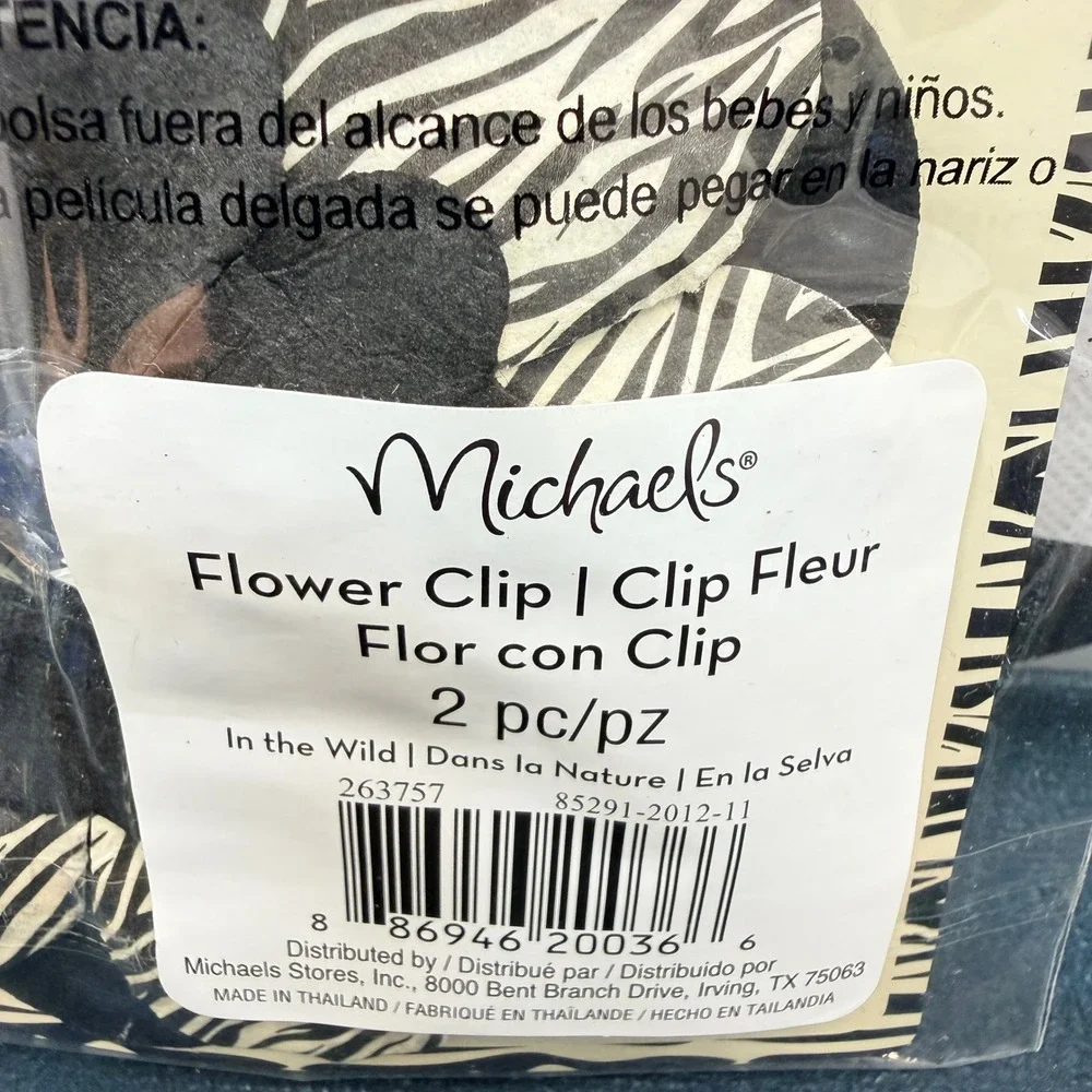 Michaels Flower Clip Womens Black Tan Zebra Print Glitter 3 Packs of 2